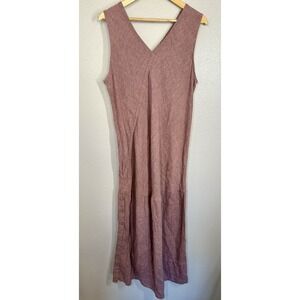 Vintage FLAX By Jeanne Engelhart Purple Linen Faux‎ Wrap Maxi Tank Dress Size L